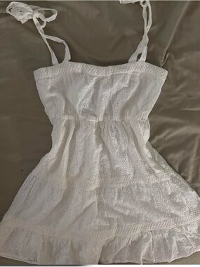 White Eyelet Cotton Sundress with Tie Straps
